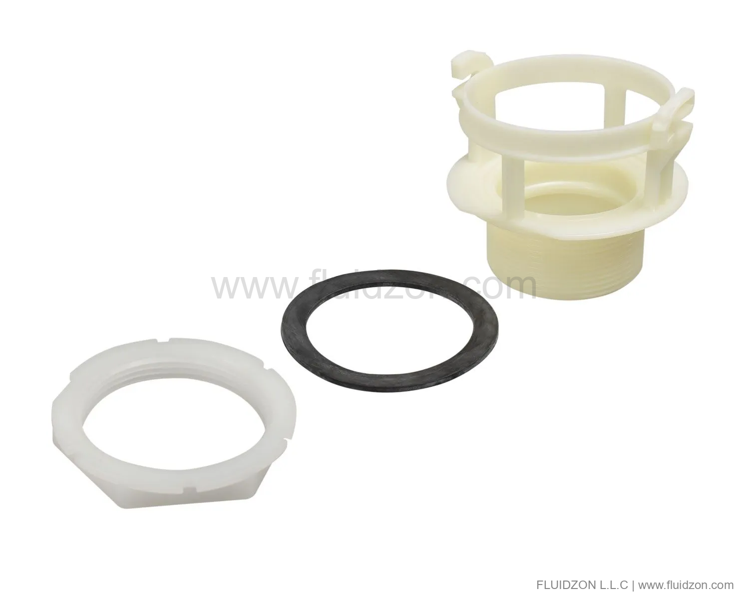 Flush valve holder with gasket and nut